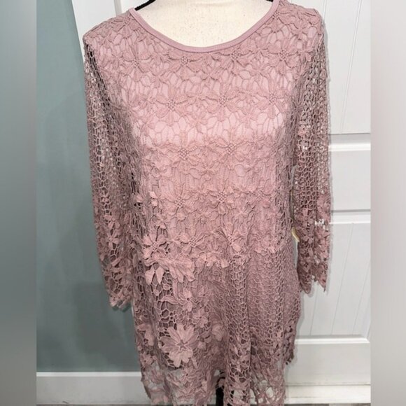 Ali Miles Mauve Pink Lace tunic top size medium - Picture 2 of 7